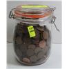 Image 1 : MASON JAR OF ASSORTED PENNIES 1940 -1960 CANADIAN