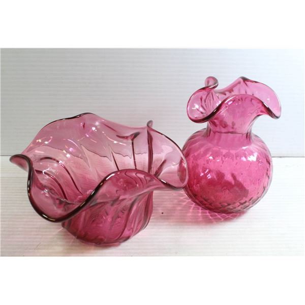 BLOWN GLASS BOWL & JUG