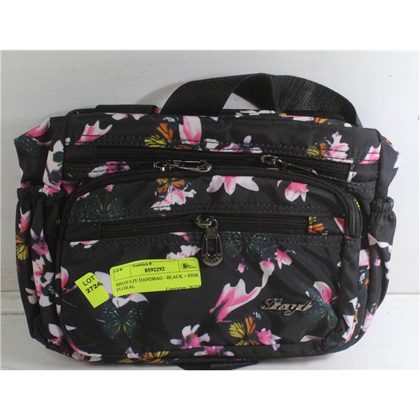 SHOYATE HANDBAG - BLACK + PINK FLORAL