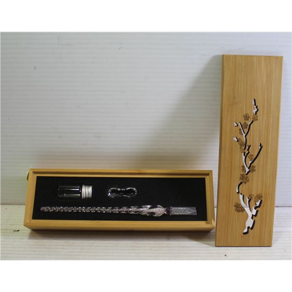 GLASS CALIGRAPHY PEN IN BAMBOO CASE