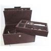 Image 1 : DARK BROWN FABRIC JEWELLERY BOX FULL OF JEWLERRY