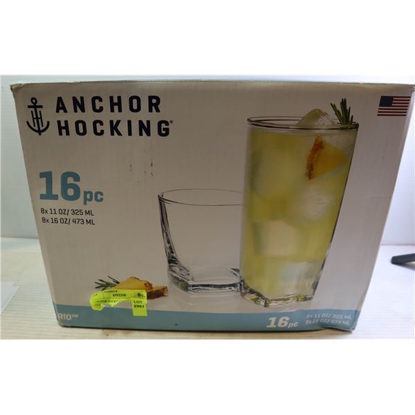 ANCHOR HOCKING 'RIO' 16 PIECE DRINKWARE SET