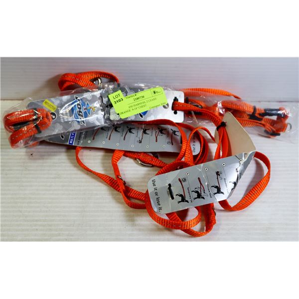 NEW 2 DOG HARNESS, 2 LEASH ORANGE  9-14  CHEST