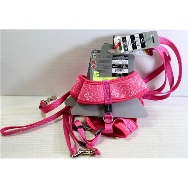 NEW 2 DOG HARNESS, 2 LEASH  PINK 16-20" CHEST