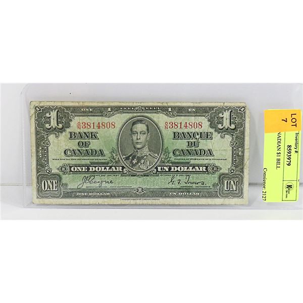 1937 CANADIAN $1 BILL