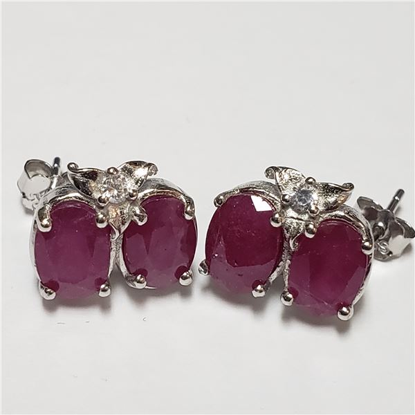 173) SILVER RHODIUM PLATED RUBY(8CT) SET, EARRINGS