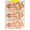 Image 1 : SET OF THREE CANADIAN 2 DOLLAR BILLS 1986