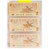 Image 2 : SET OF THREE CANADIAN 2 DOLLAR BILLS 1986