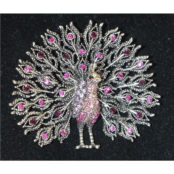 RHINESTONE PEACOCK BROOCH