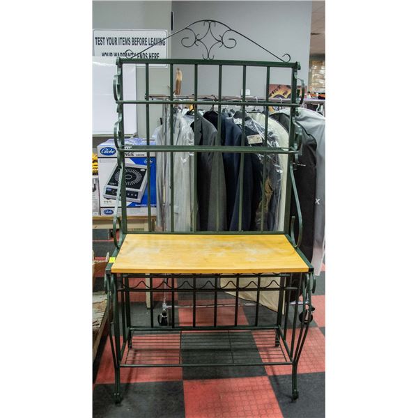 DECORATIVE METAL AND WOOD BAKERS RACK