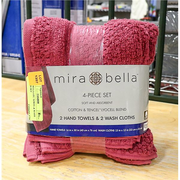 MIRA BELLA 4 PC TOWEL & WASH CLOTHS SET