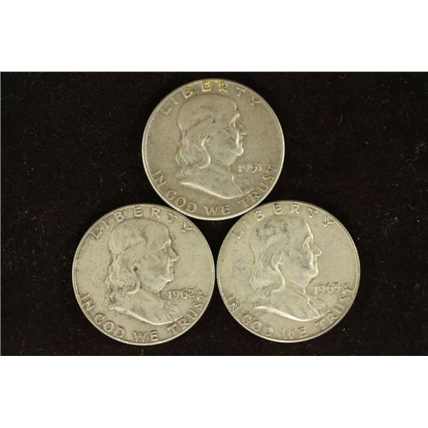 1951, 1962-D & 1963-D SILVER FRANKLIN HALF DOLLARS