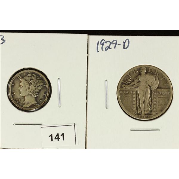 1923 MERCURY DIME EXTRA FINE & 1929-D STANDING