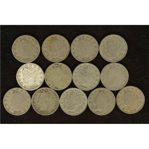 1901-1912 ALL DIFFERENT LIBERTY "V" NICKELS 13