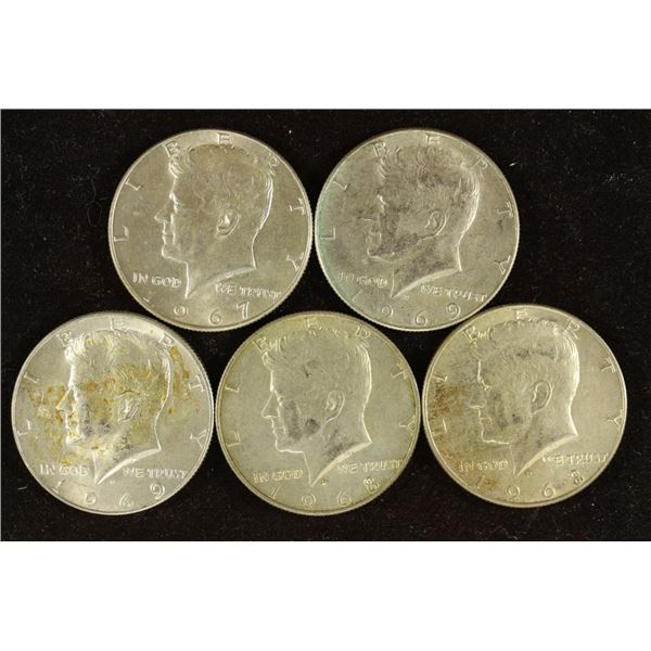 5 ASSORTED 1967-1969 40% SILVER JOHN F. KENNEDY