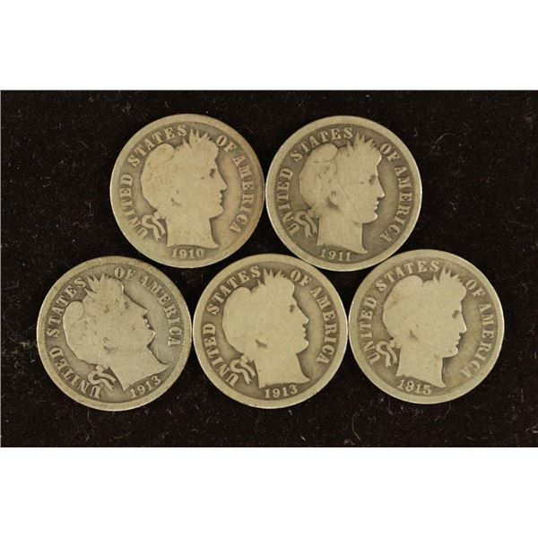 1910, 1911, 2-1913 & 1915 BARBER DIMES