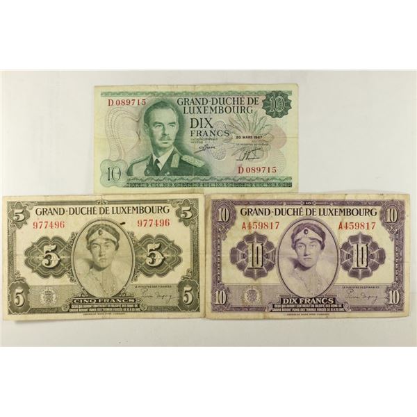 3 PIECES OF LUXEMBOURG CURRENCY 5-FRANCS,