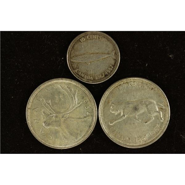 CANADA SILVER 1967 TEN CENT & 1964 & 67 SILVER 25