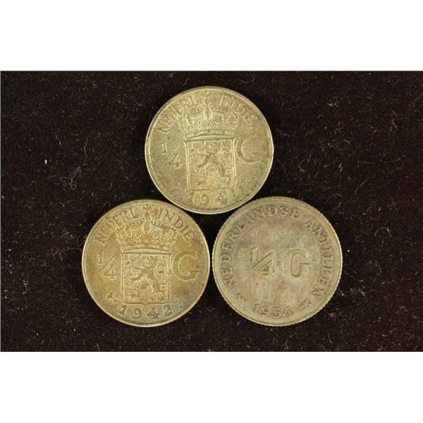 3-NEDERLANDS SILVER COINS 1941, 42 & 1954 1/4