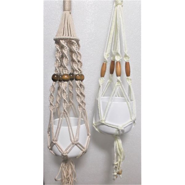 Two Macramé Plant Holders with Pots