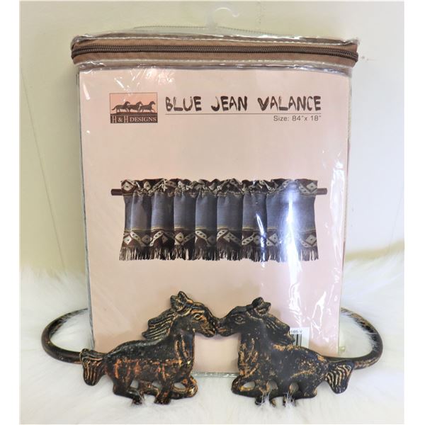 Western Valance and Horse Curtain Holder Set