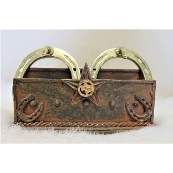 Napkin Holder and Two Brass Horseshoes  - PROCEEDS TO LAKELAND HUMANE SOCIETY