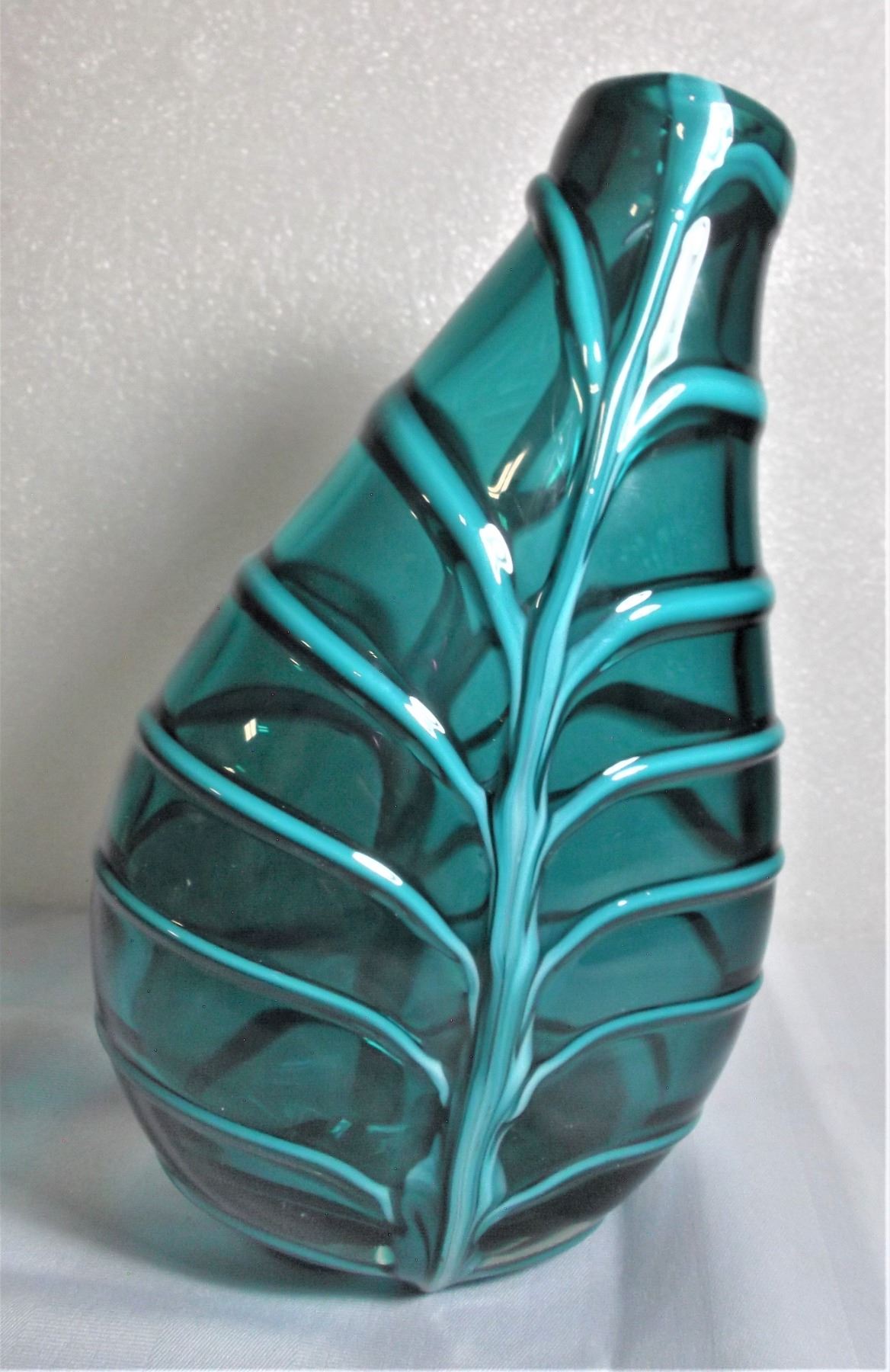 House Glass Irridescent Teal Mouth Blown