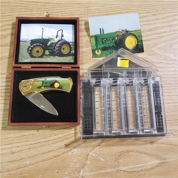 coin bank with John Deere knife