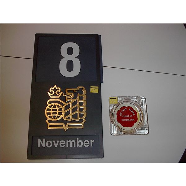 Royal Bank Calendar and Nu-way Grocery ashtray