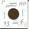 Image 1 : 1 cent Canadian 1939 "F" penny coin