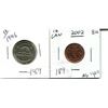 Image 1 : 5 cents Canadian 1946 + 2002 1 cent Nor BU nickel coin