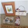 Image 1 : Kitchen closed sign rooster tin and lady bug ear buds, free range chicken water colour original sign