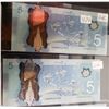 Image 5 : (4) Canadian Uncirculated $5.00 bills (Sequential)