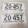 Image 1 : 1937 pair set Coronation plates Saskatchewan Liscence Plate vintage original Sask plate