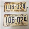 Image 1 : 1957 pair of Saskatchewan Liscence Plate vintage original Sask plate