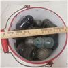Image 5 : white metal Pail full of insulators glass insulators