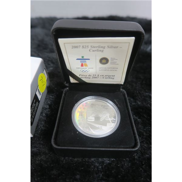 2007 Vancouver Olympic Winter Games Curling $25. Sterling Silver. Proof. Includes COA, case and box 