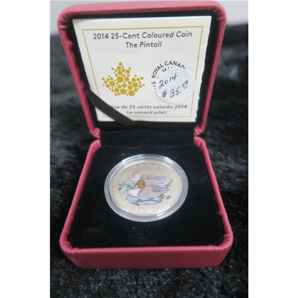2014 Pintail Duck Colourized 25 Cents. Specimen. Includes COA and box of issue.
