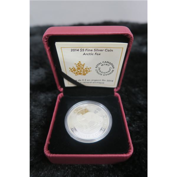 2014 Arctic Fox $5. One Ounce .9999 Pure Silver. Proof. Includes COA, case and box of issue.
