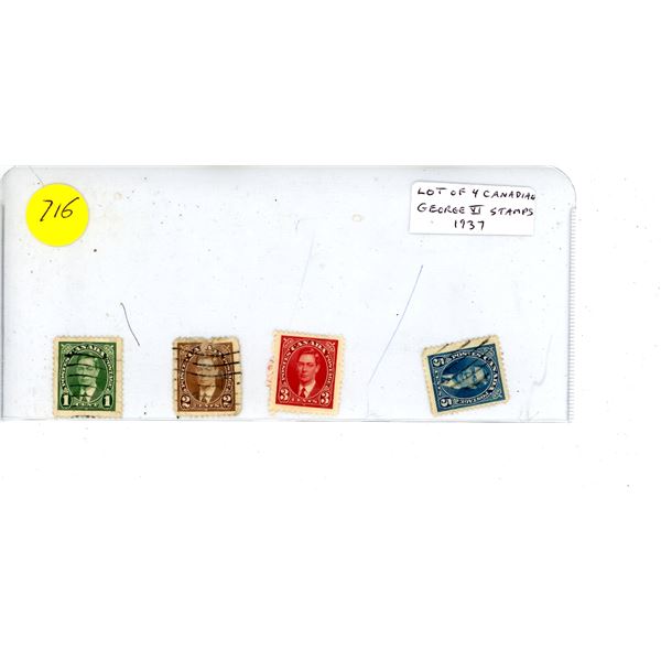 Lot of 4 Canadian George VI 1937 stamps. Used.