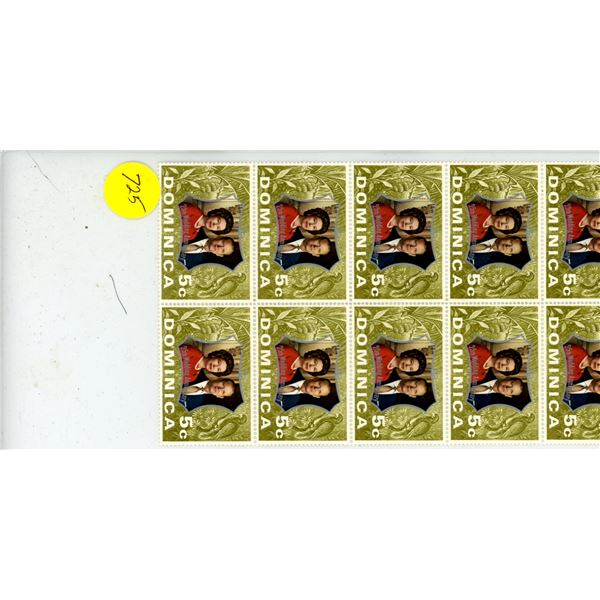 Block of 10 Dominica stamps the celebrate the 25th Wedding Anniversary of Princess Elizabeth and Pri