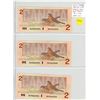 Image 1 : Lot of 3 Consecutive Serial Number 1986 $2 notes. Thiessen-Crow signatures. BUV Prefix. BC-55b. Gem 