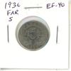 Image 1 : 1936 Far Rim Nickel 5 Cents. S is Far from Rim. EF-40.