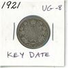 Image 1 : 1921 Silver 25 Cents. Key Date. Mintage of 597,337. VG-8.