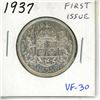 Image 1 : 1937 Silver 50 Cents. The first year of issue of King George VI. Key Date. Mintage of 192,016. VF-30