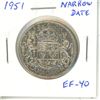 Image 1 : 1951 Narrow Date Silver 50 Cents. EF-40.
