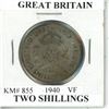 Image 1 : Great Britain. 1940 Silver 2 Shillings. World War II issue. VF.