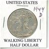 Image 1 : U.S. 1944D Walking Liberty Silver Half Dollar. World War II issue. Denver Mint. F-12.