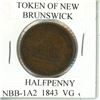Image 1 : 1843 New Brunswick Half Penny Token. NB-1A2. VG-8. Pre-Confederation Token.