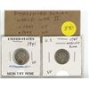 Image 1 : Lot of 2 U.S. Mercury Silver Dimes issued during World War II. 1941 & 1945. VF.